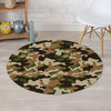 Green And Brown Camouflage Print Round Rug-grizzshop