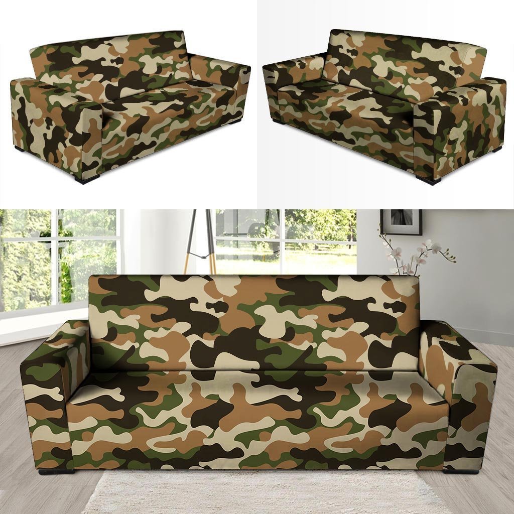 Green And Brown Camouflage Print Sofa Cover-grizzshop