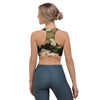 Green And Brown Camouflage Print Sports Bra-grizzshop