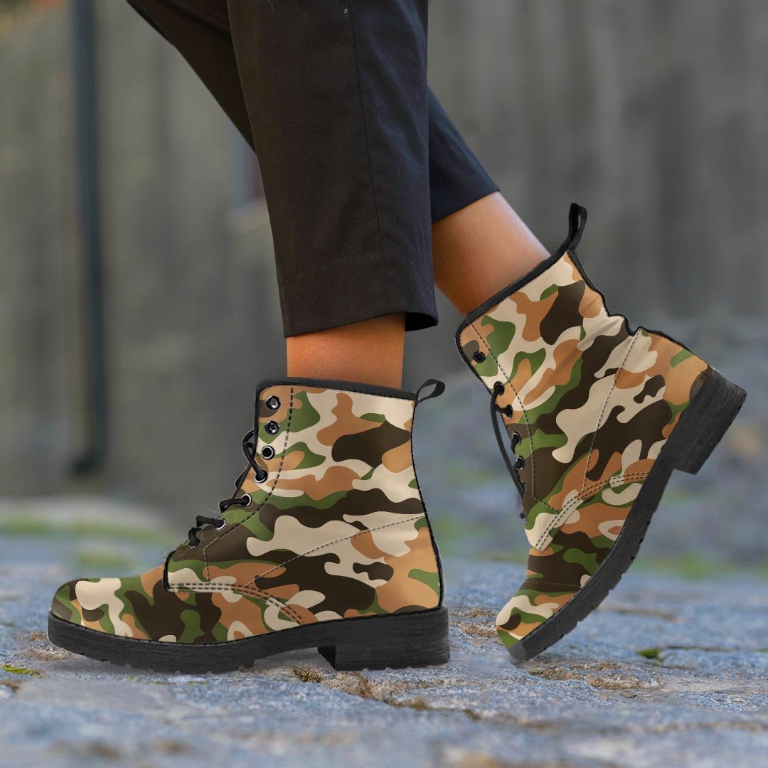 Green And Brown Camouflage Print Women's Boots-grizzshop