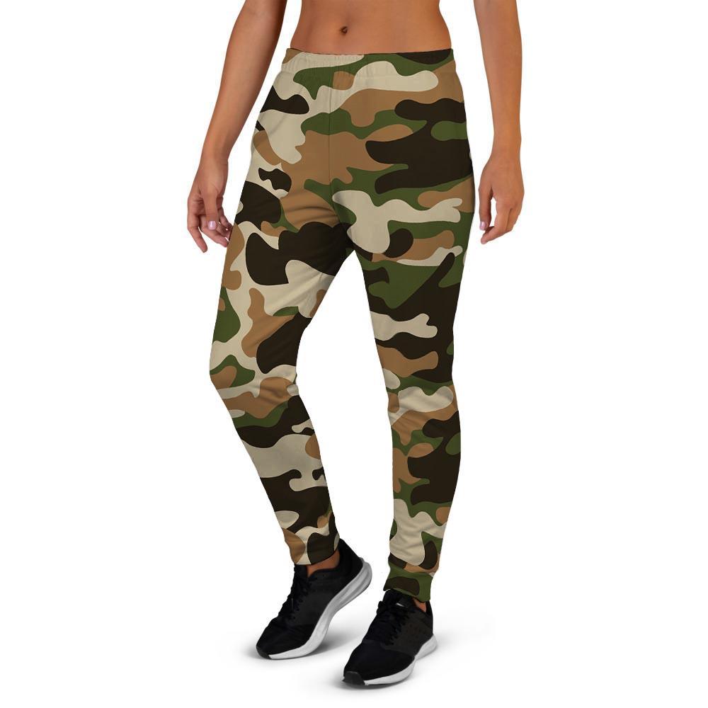 Green And Brown Camouflage Print Women's Joggers-grizzshop