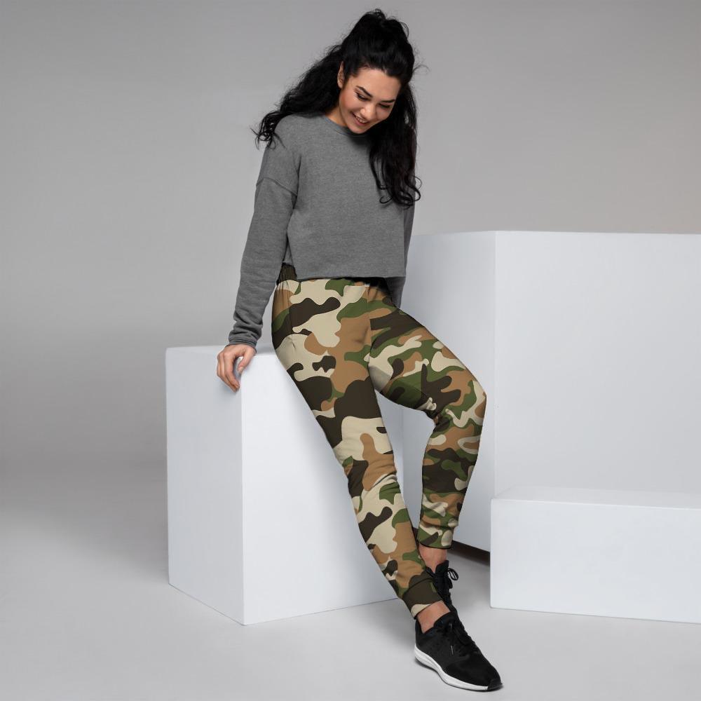 Green And Brown Camouflage Print Women's Joggers-grizzshop