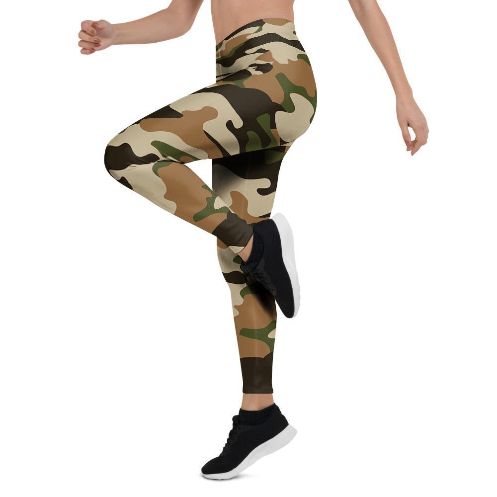 Green And Brown Camouflage Print Women's Leggings-grizzshop