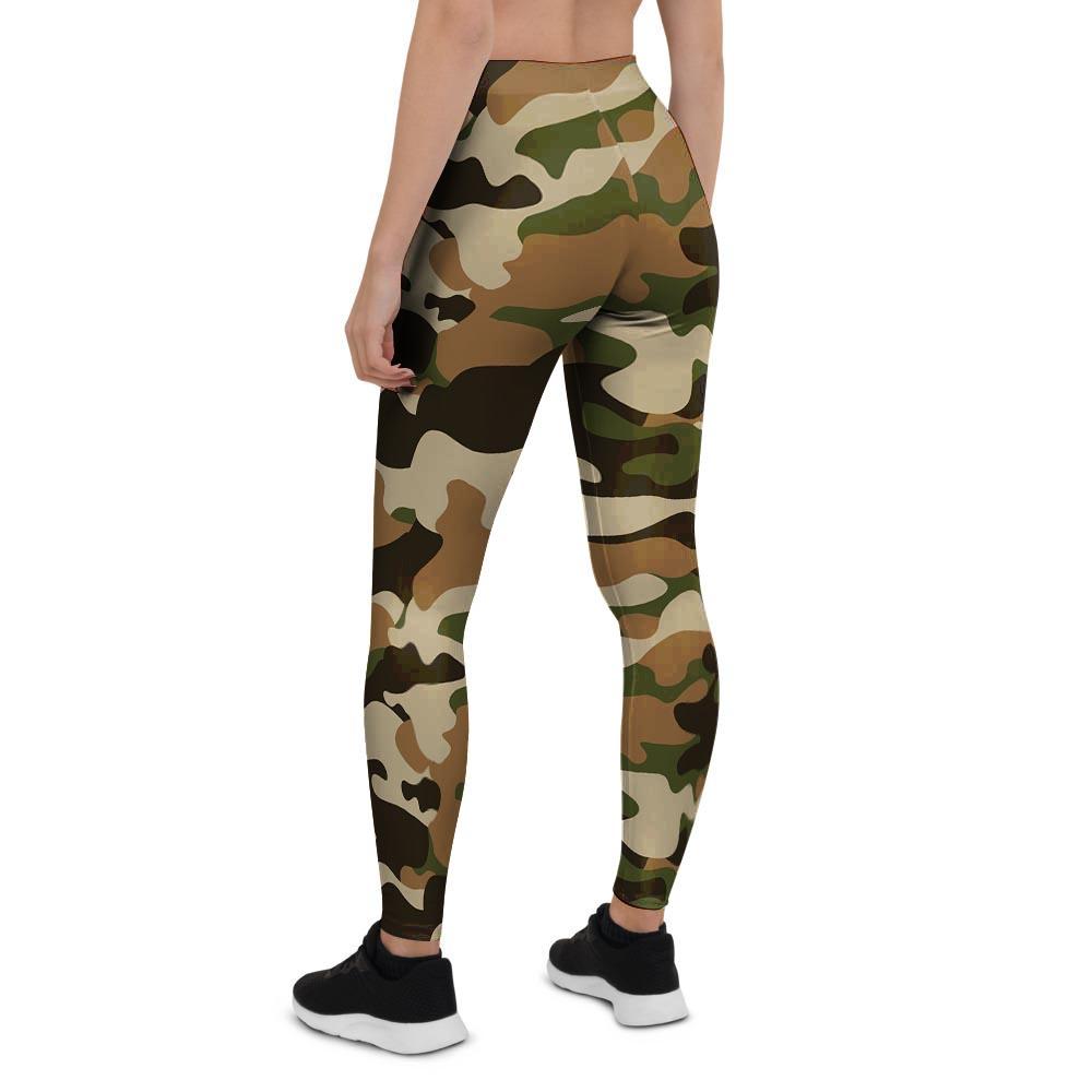 Green And Brown Camouflage Print Women's Leggings-grizzshop