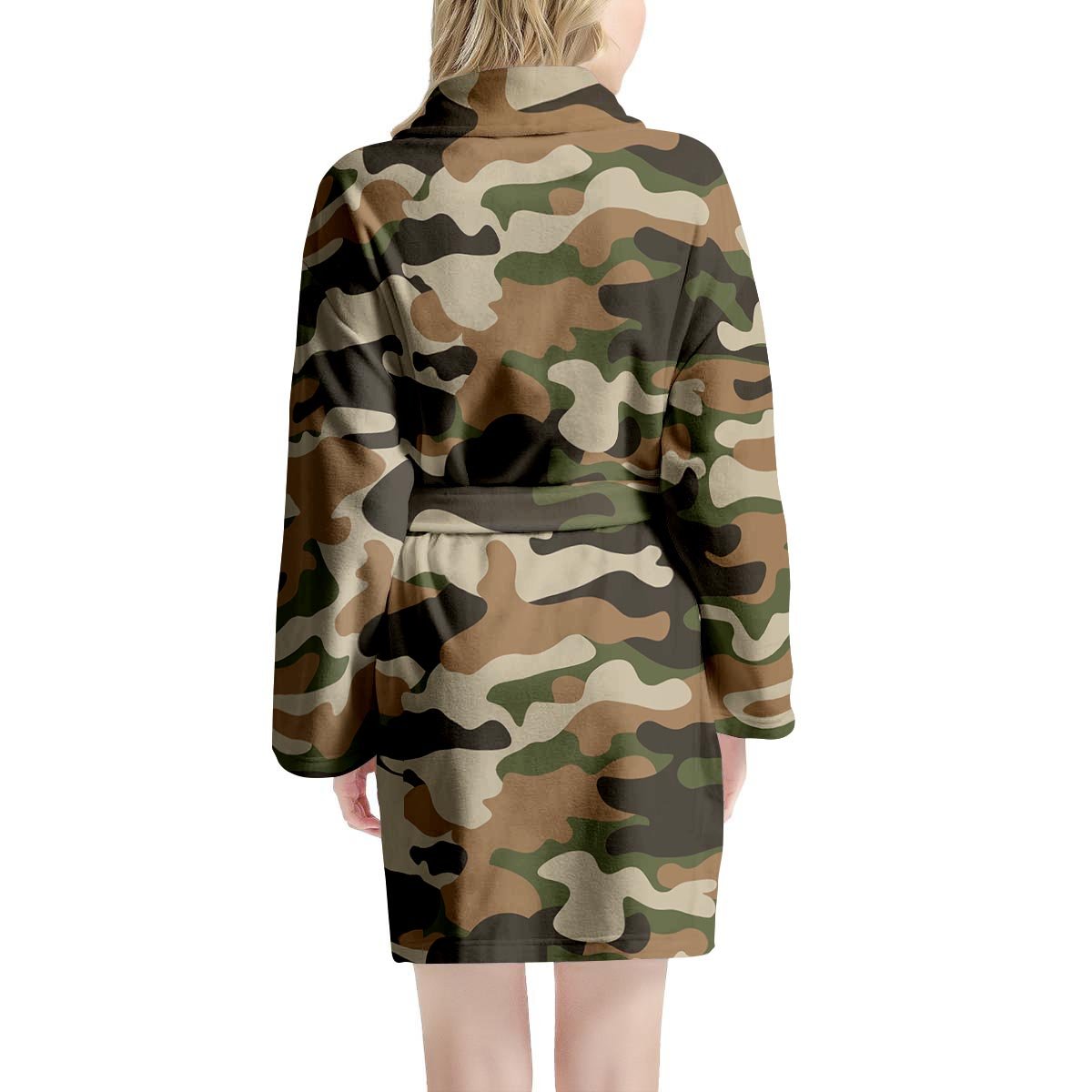 Green And Brown Camouflage Print Women's Robe-grizzshop
