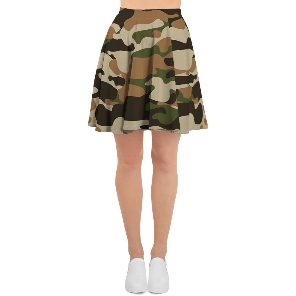 Green And Brown Camouflage Print Women's Skirt-grizzshop