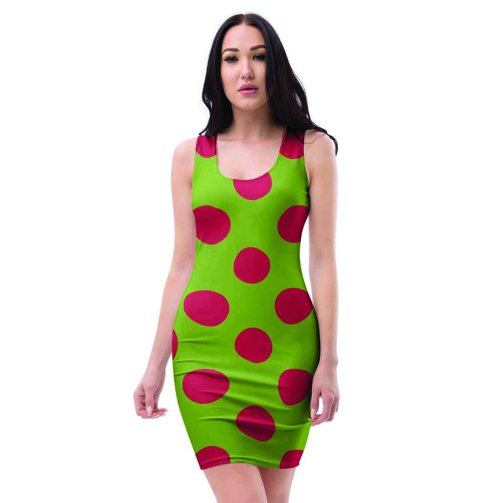 Green And Red Polka Dot Bodycon Dress-grizzshop