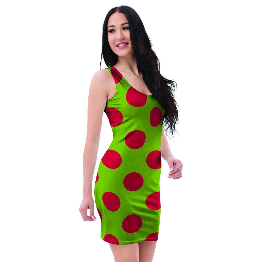 Green And Red Polka Dot Bodycon Dress-grizzshop