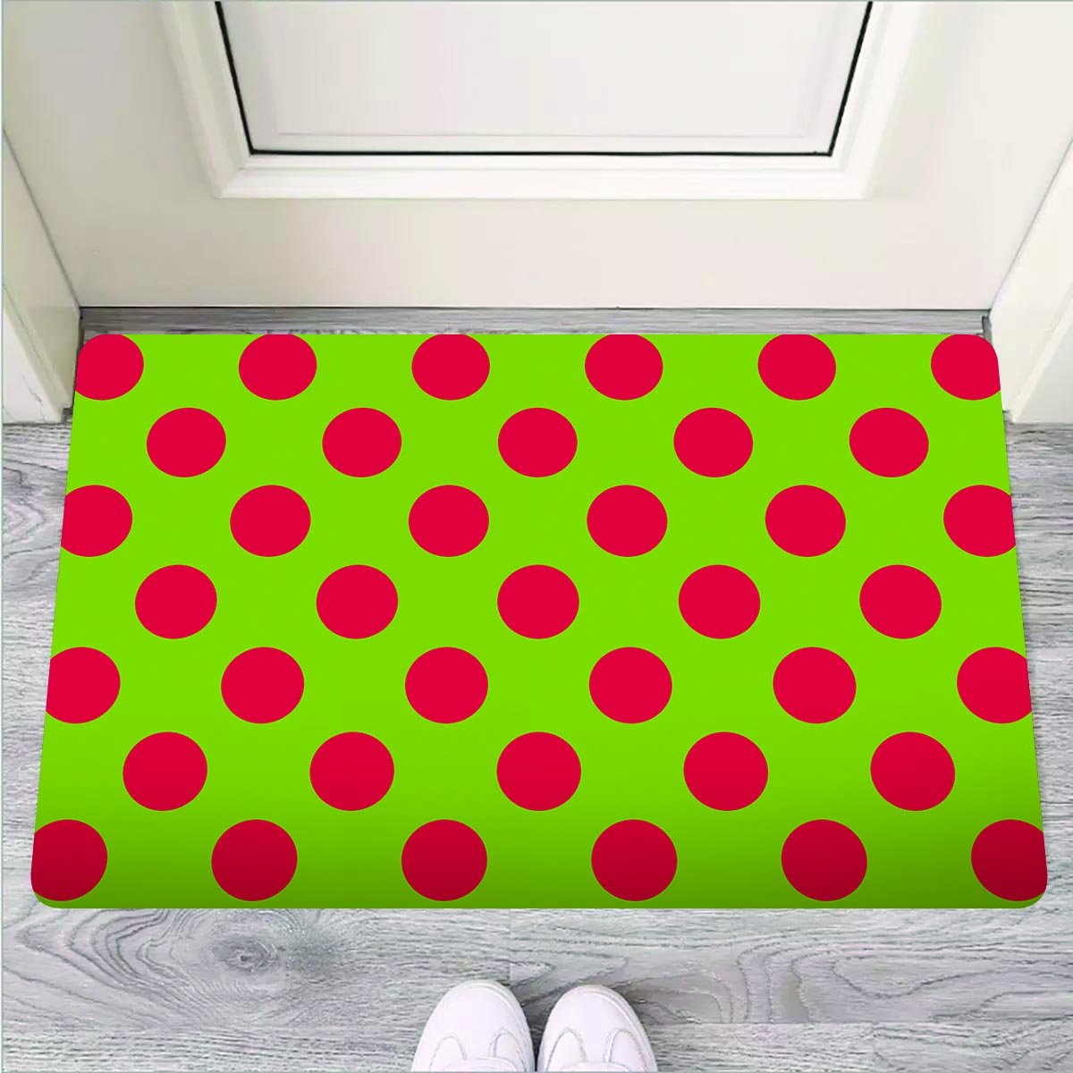 Green And Red Polka Dot Door Mat-grizzshop