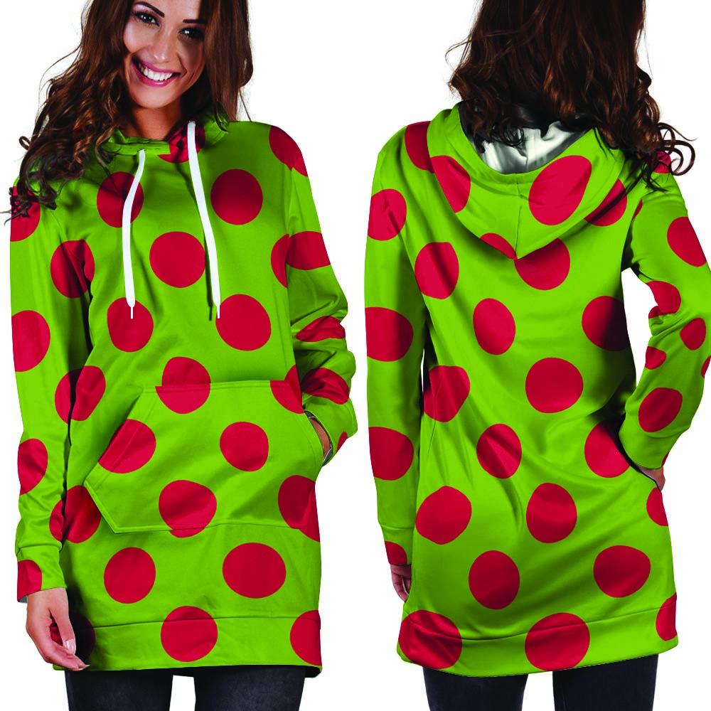 Green And Red Polka Dot Hoodie Dress-grizzshop