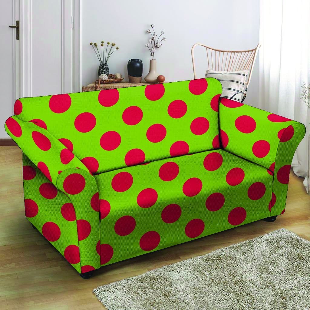 Green And Red Polka Dot Loveseat Cover-grizzshop