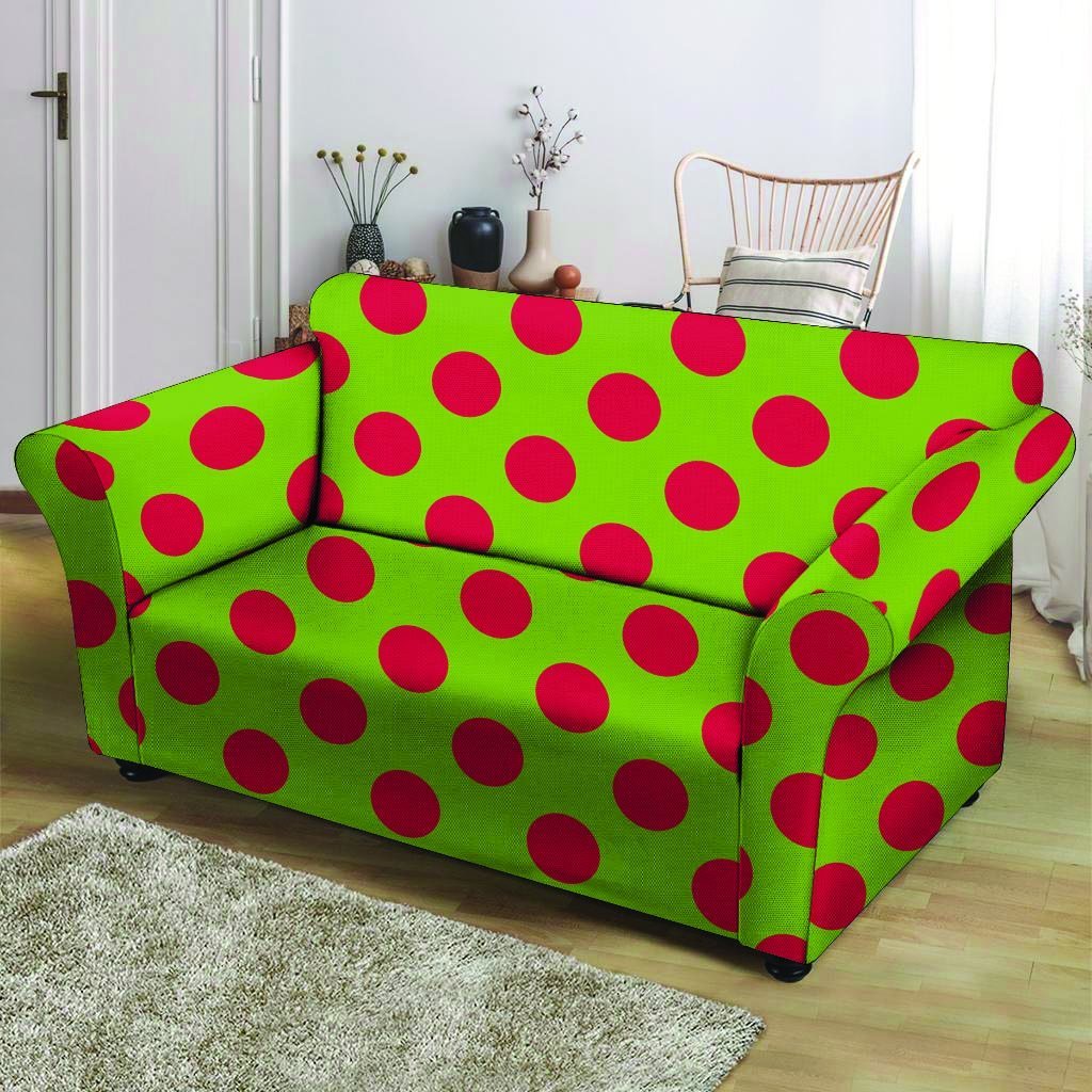 Green And Red Polka Dot Loveseat Cover-grizzshop