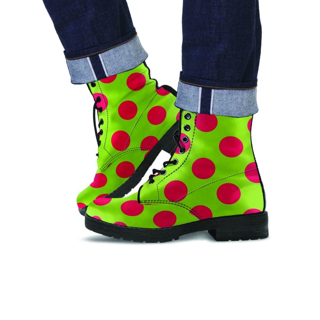 Green And Red Polka Dot Men's Boots-grizzshop