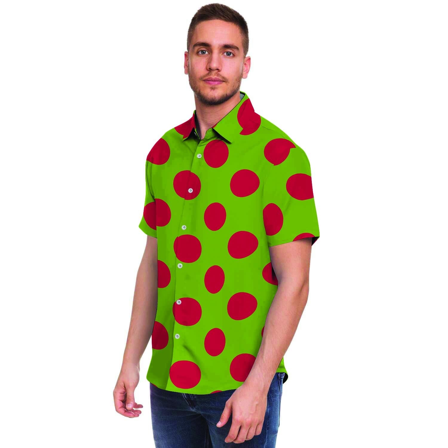 Green And Red Polka Dot Men's Short Sleeve Shirt-grizzshop