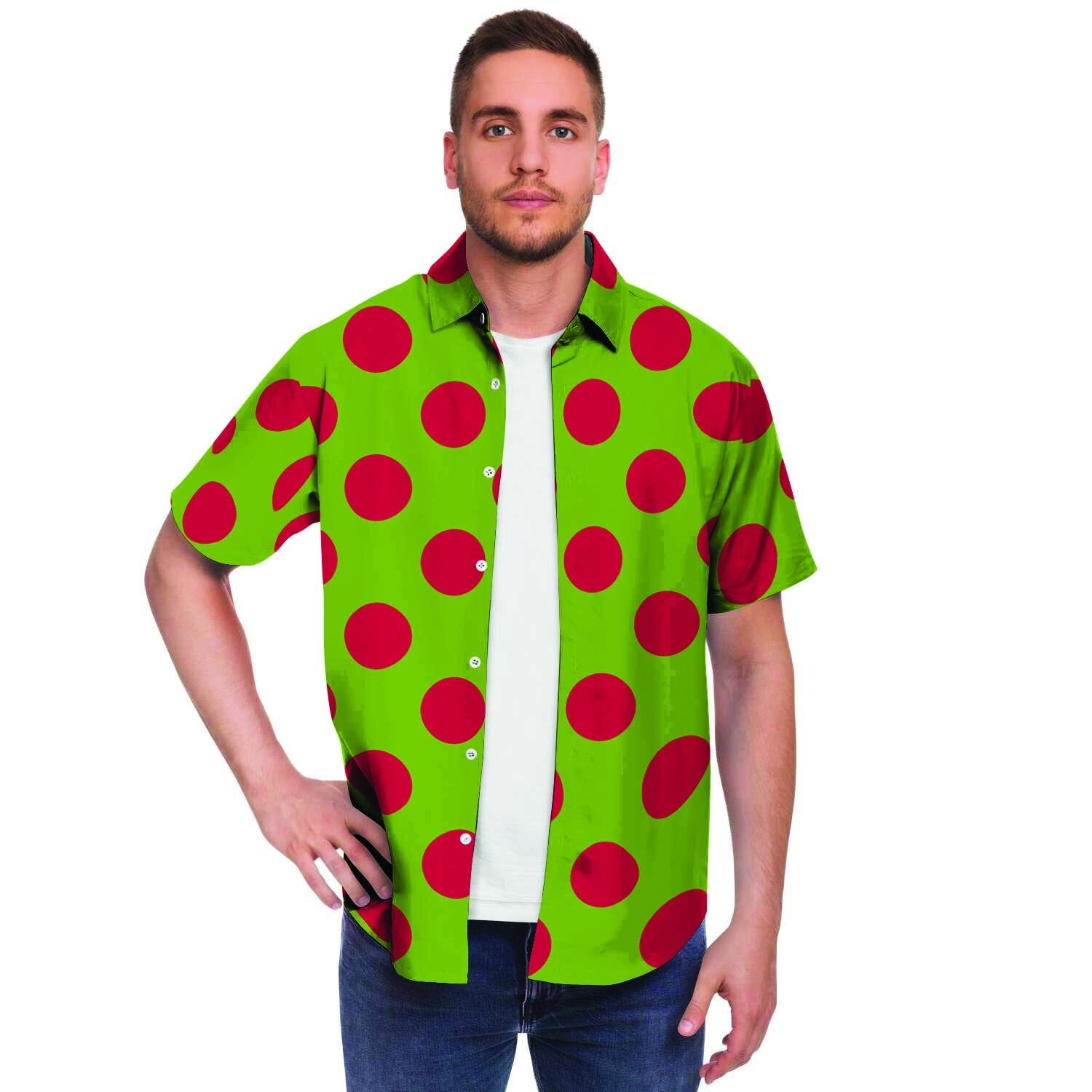 Green And Red Polka Dot Men's Short Sleeve Shirt-grizzshop