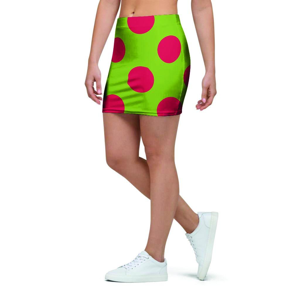 Green And Red Polka Dot Mini Skirt-grizzshop