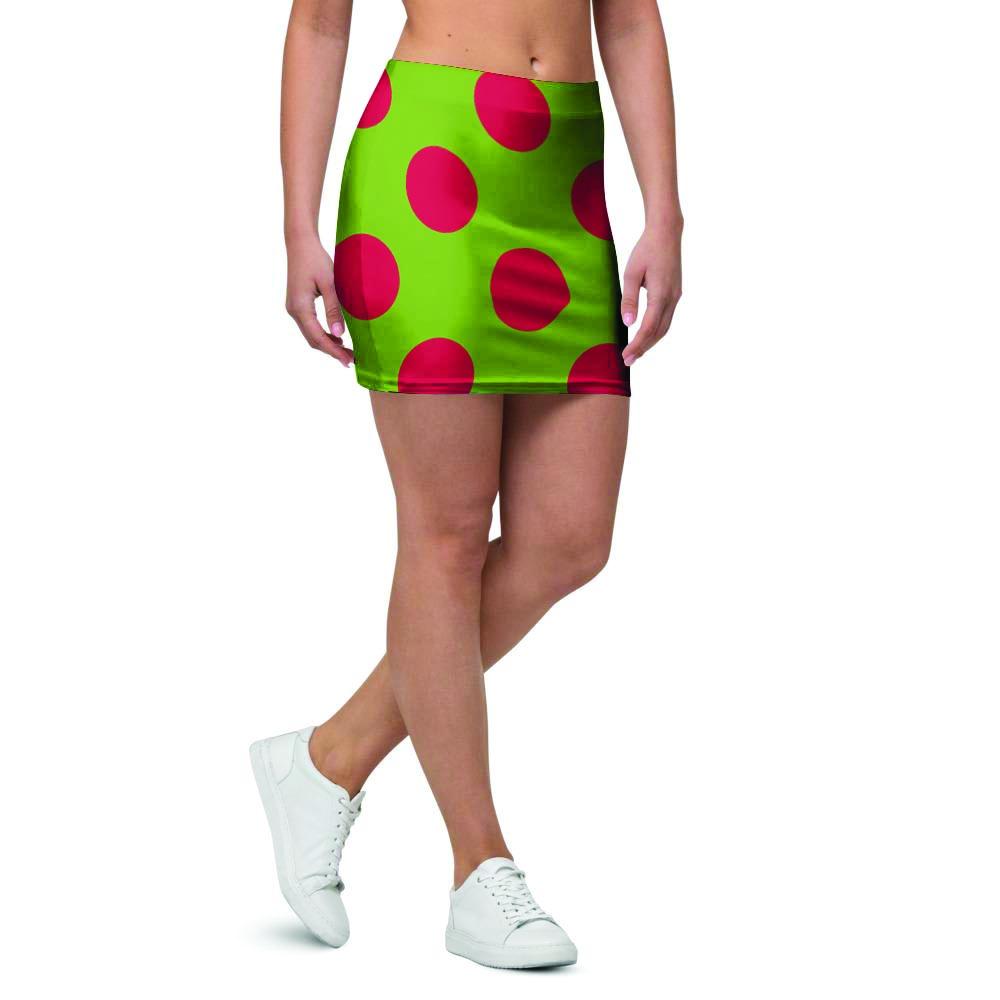 Green And Red Polka Dot Mini Skirt-grizzshop