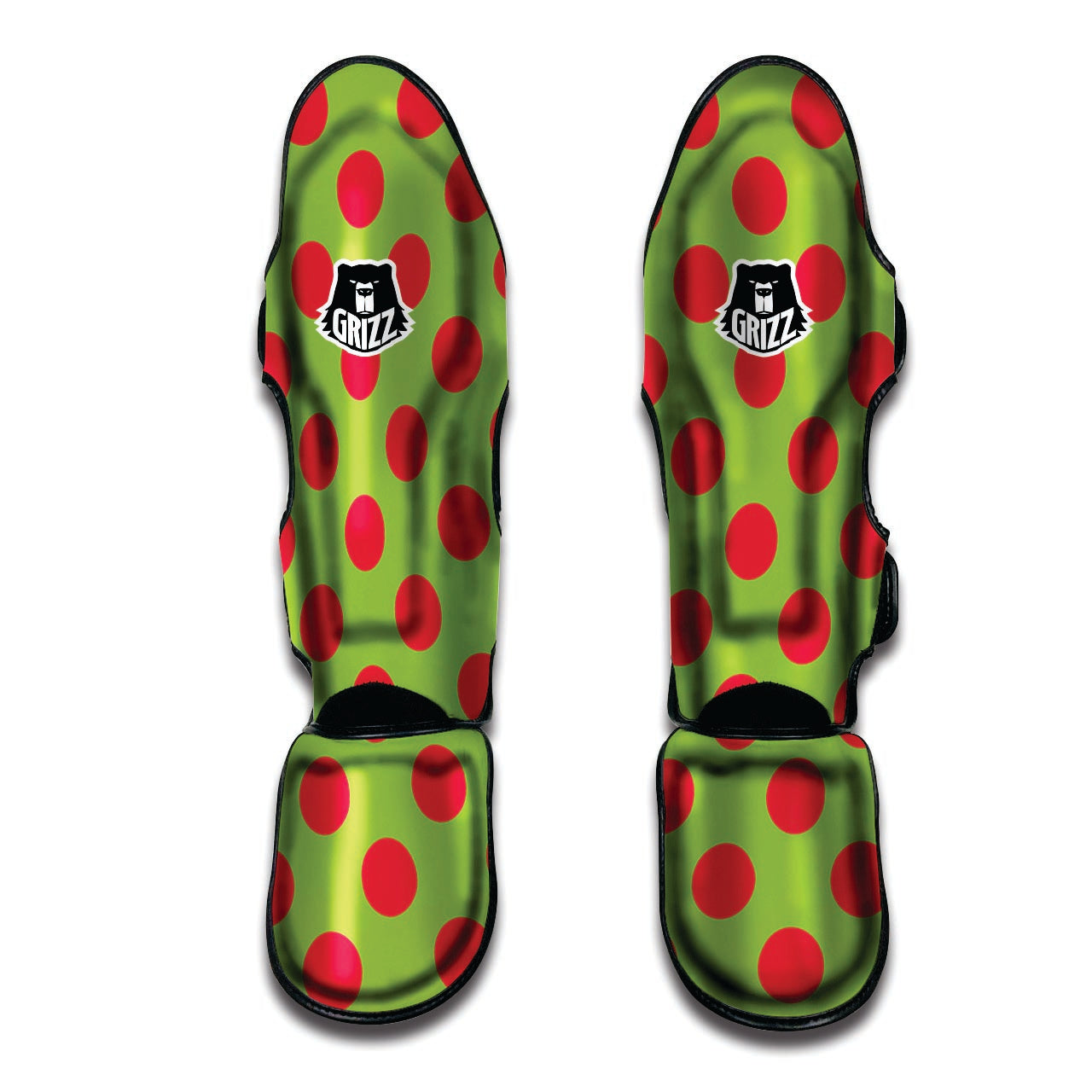 Green And Red Polka Dot Muay Thai Shin Guard-grizzshop