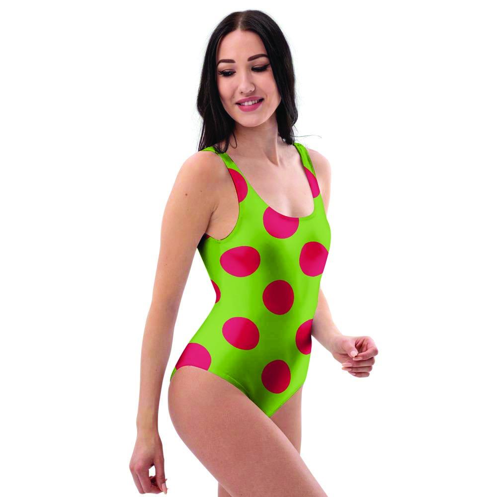 Green And Red Polka Dot One Piece Swimsuite-grizzshop