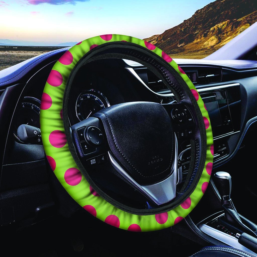 Green And Red Polka Dot Steering Wheel Cover-grizzshop