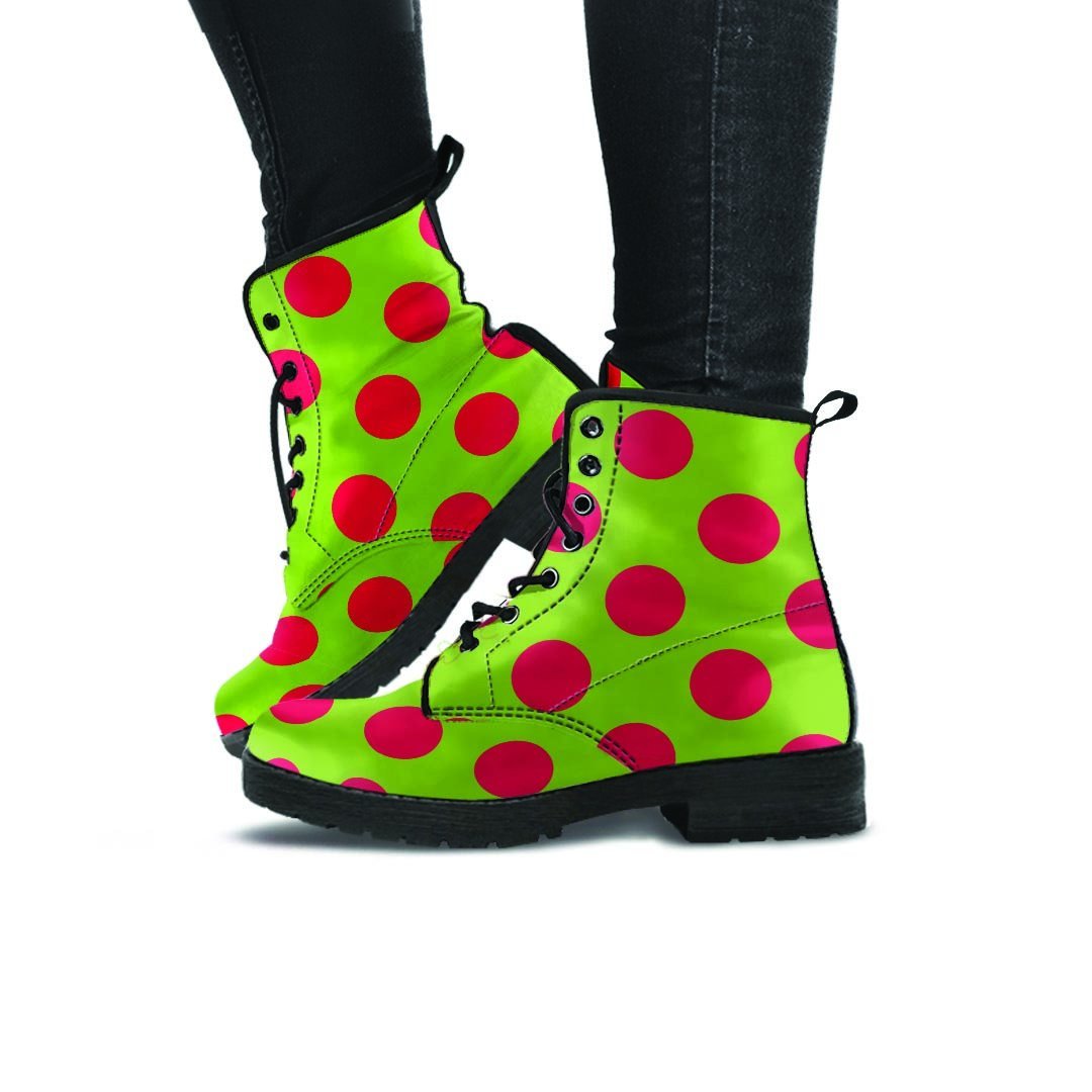 Green And Red Polka Dot Women's Boots-grizzshop