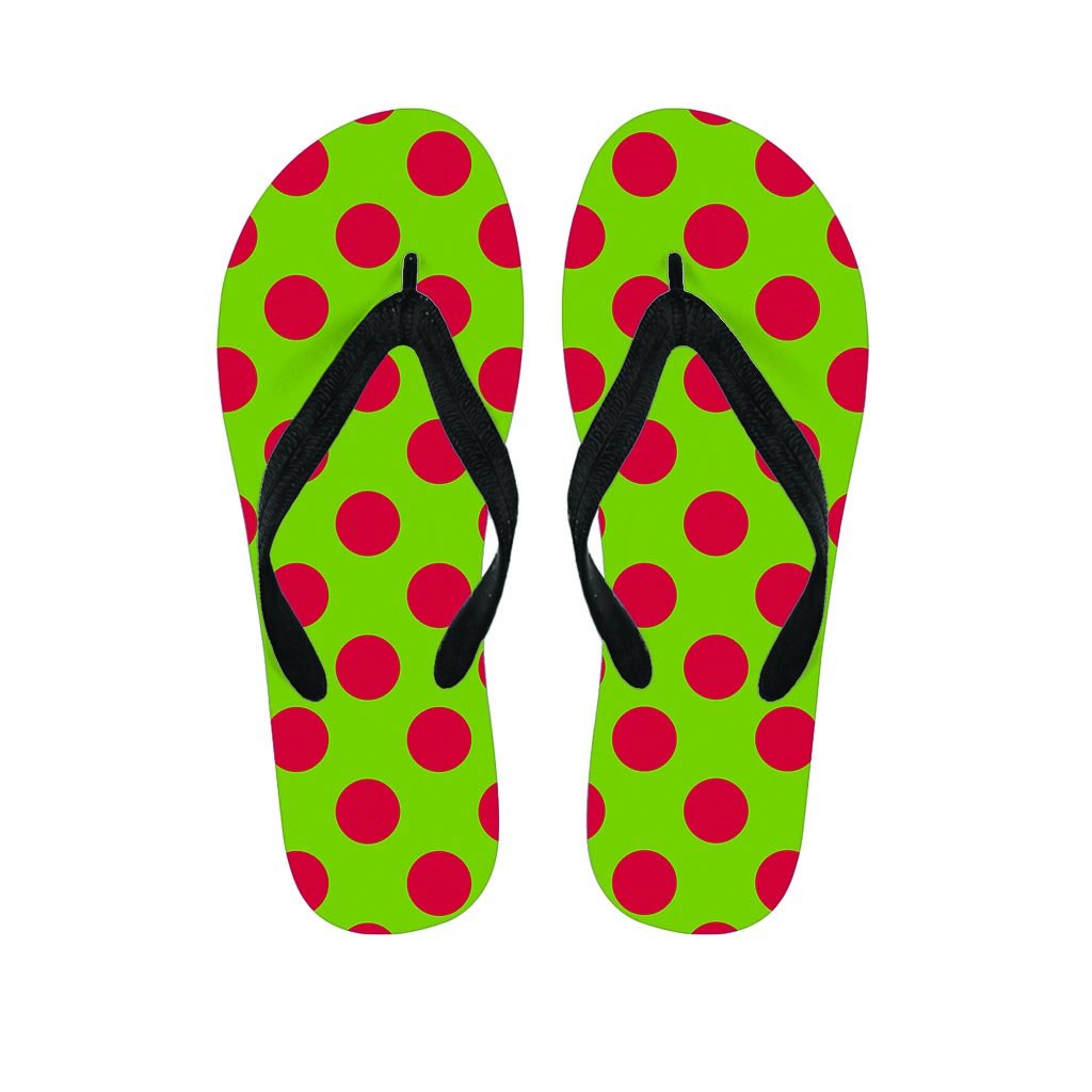 Green And Red Polka Dot Women's Flip Flops-grizzshop
