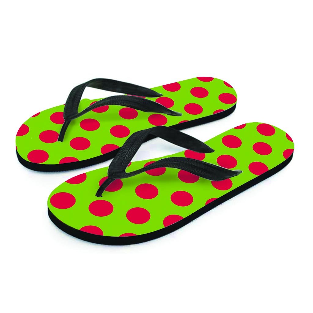 Green And Red Polka Dot Women's Flip Flops-grizzshop