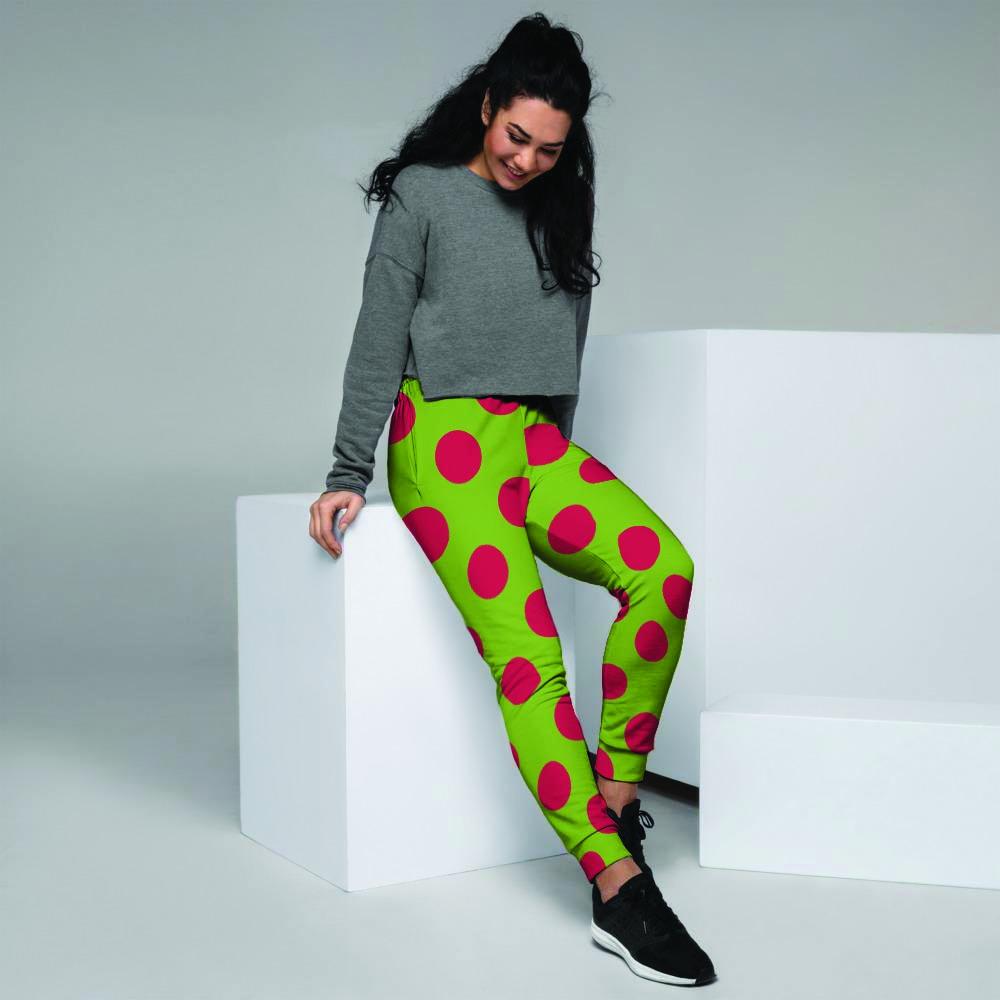 Green And Red Polka Dot Women's Joggers-grizzshop