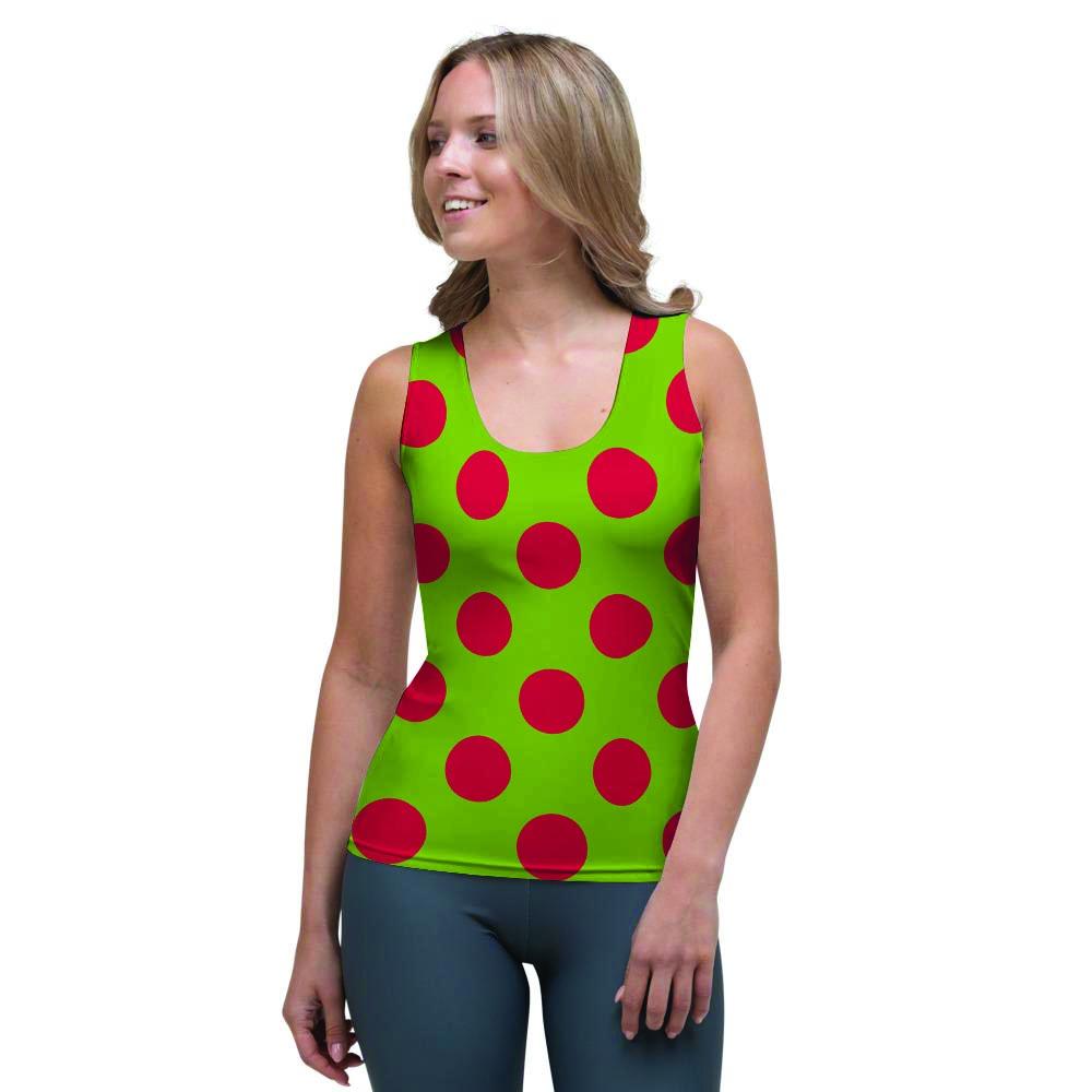 Green And Red Polka Dot Women's Tank Top-grizzshop