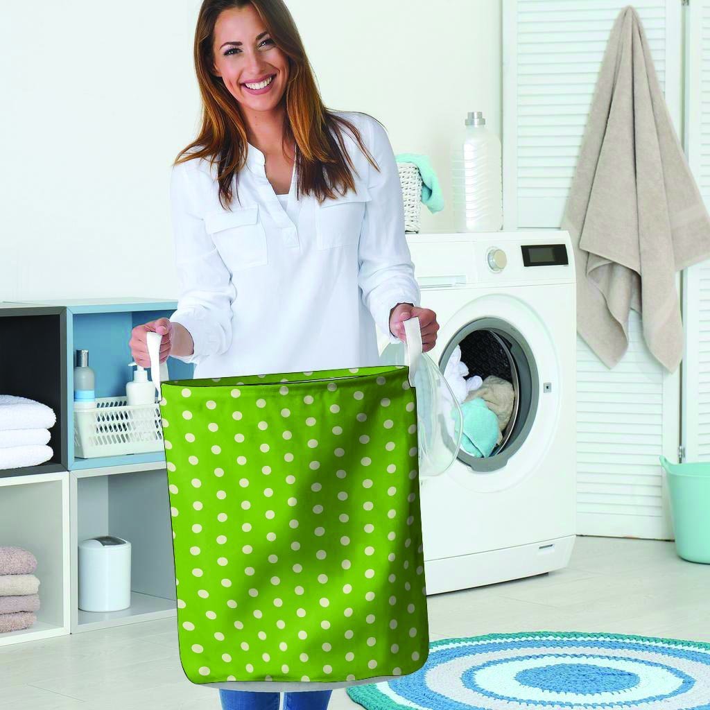Green And White Polka Dot Laundry Basket-grizzshop