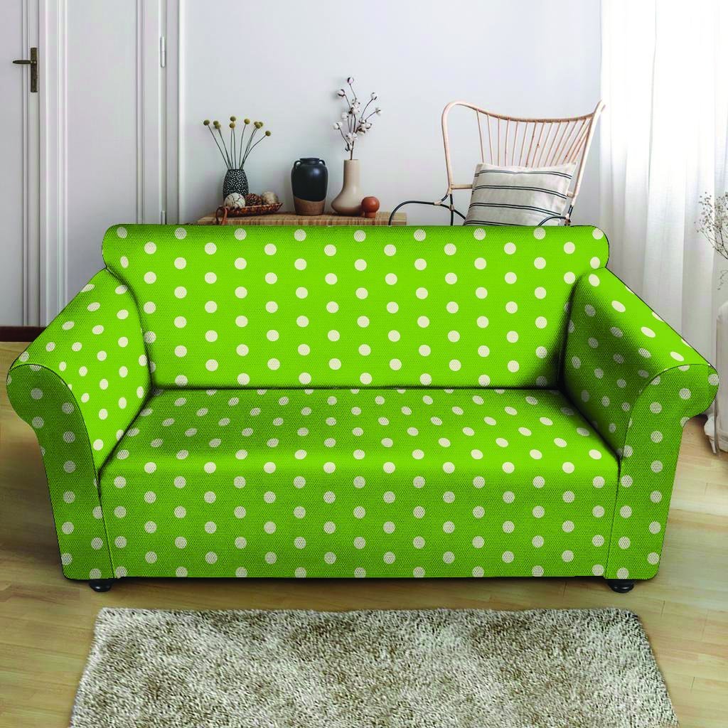 Green And White Polka Dot Loveseat Cover-grizzshop