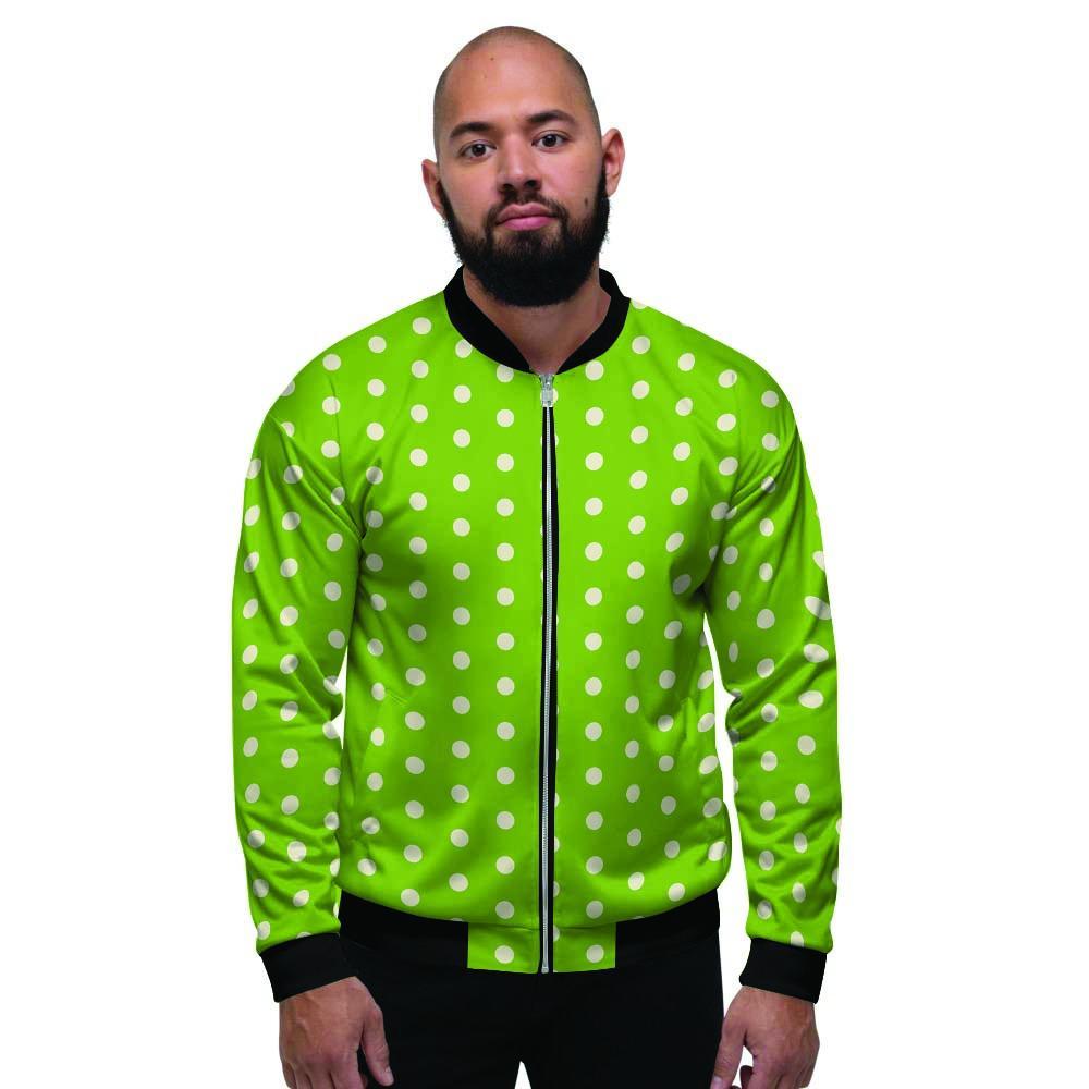 Green And White Polka Dot Men's Bomber Jacket-grizzshop