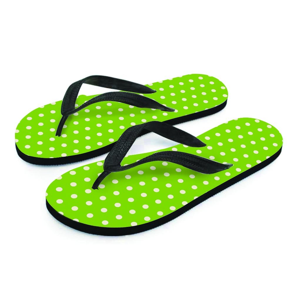 Green And White Polka Dot Men's Flip Flops-grizzshop