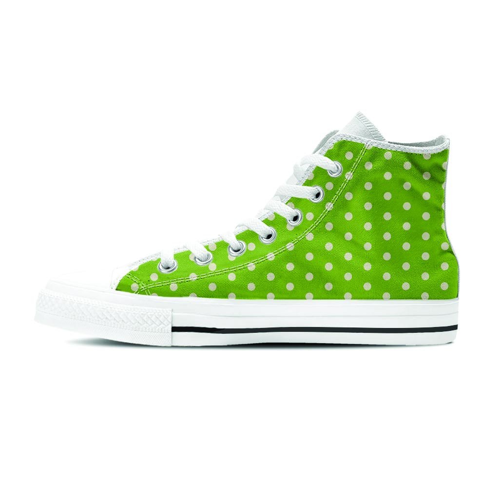 Green And White Polka Dot Men's High Top Shoes-grizzshop