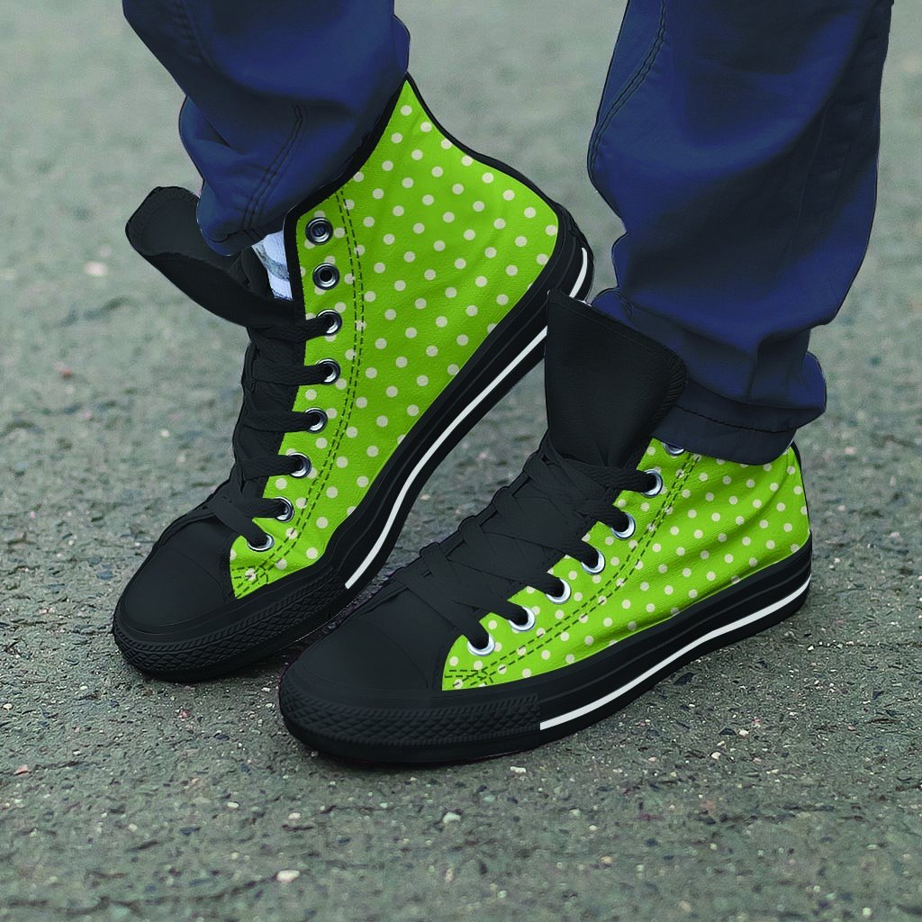 Green And White Polka Dot Men's High Top Shoes-grizzshop