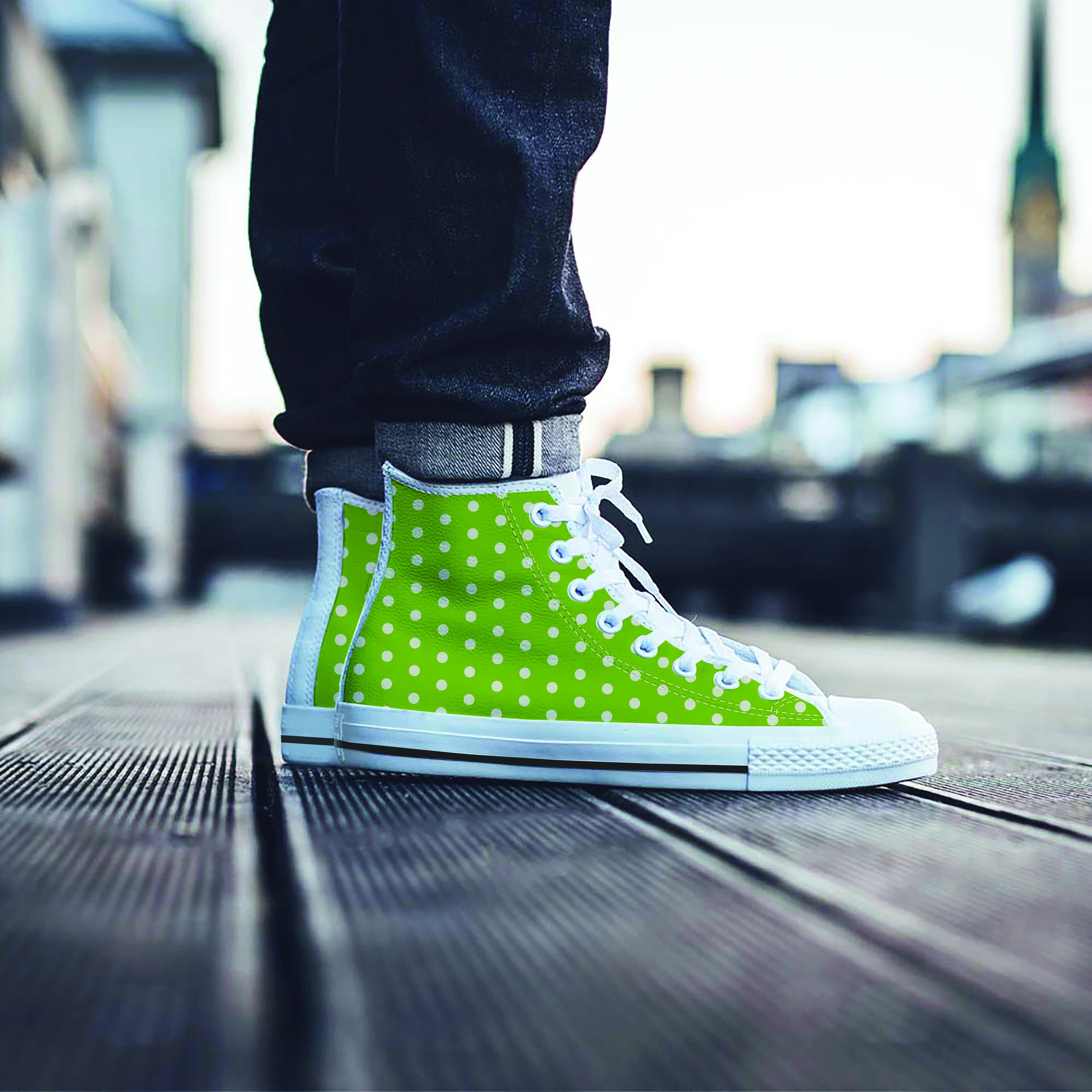 Green And White Polka Dot Men's High Top Shoes-grizzshop