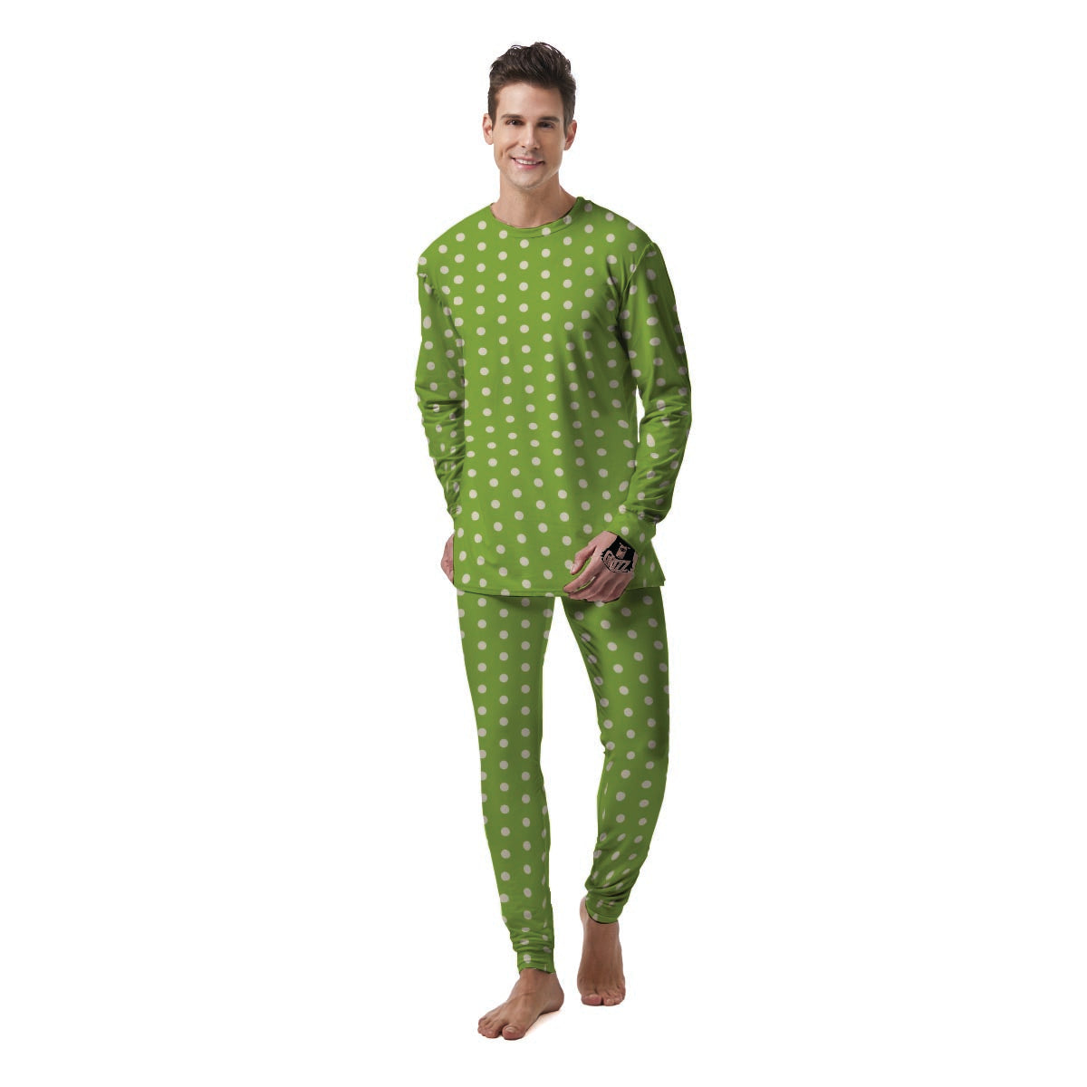 Green And White Polka Dot Men's Pajamas-grizzshop