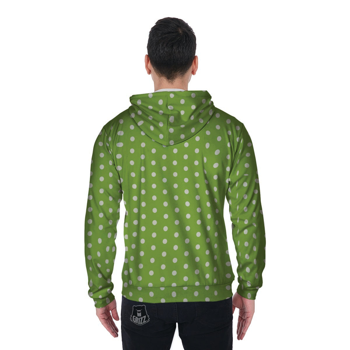 Green And White Polka Dot Men's Zip Up Hoodie-grizzshop