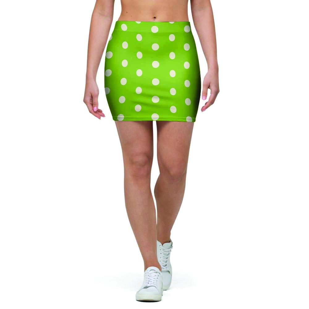 Green And White Polka Dot Mini Skirt-grizzshop