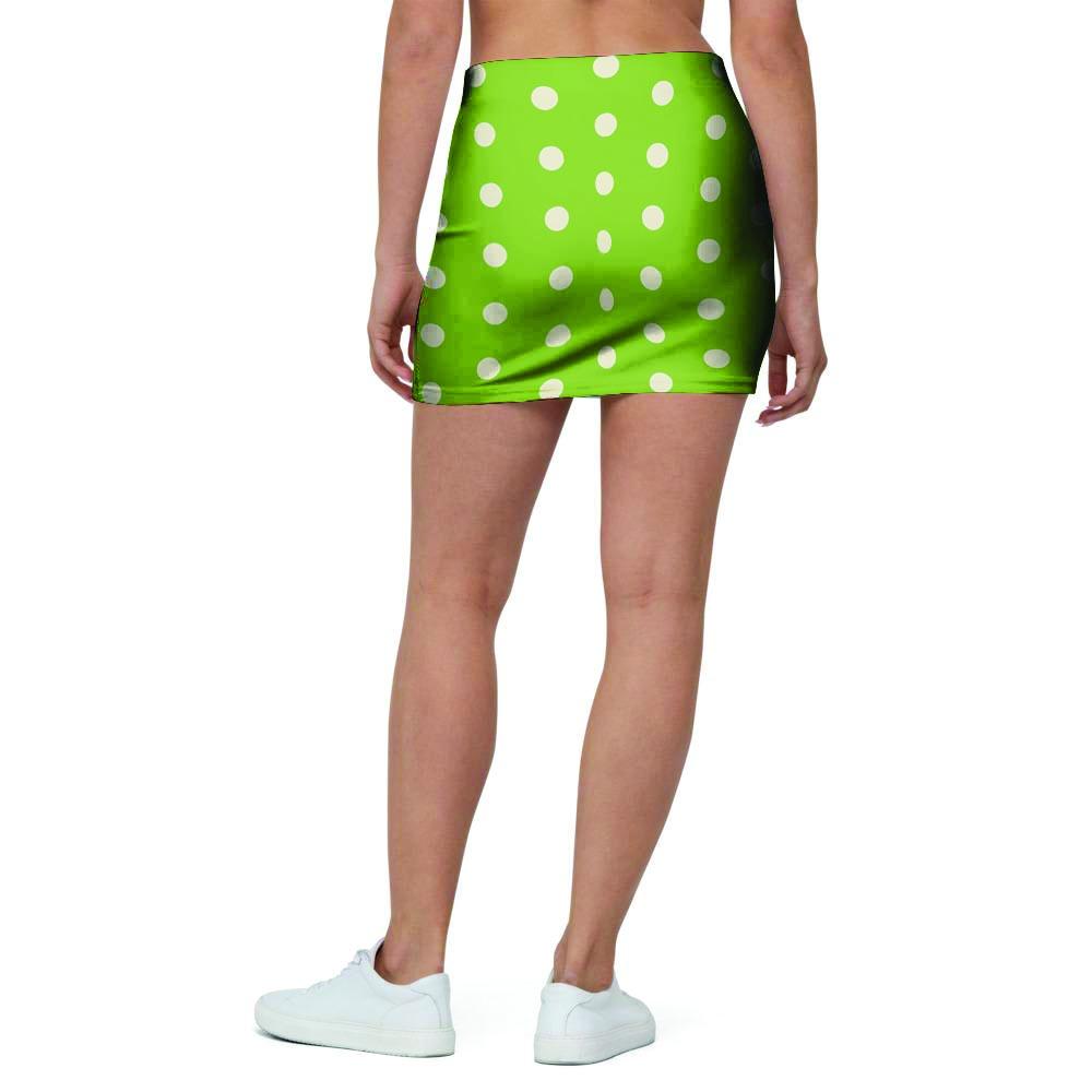 Green And White Polka Dot Mini Skirt-grizzshop