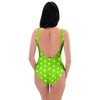 Green And White Polka Dot One Piece Swimsuite-grizzshop