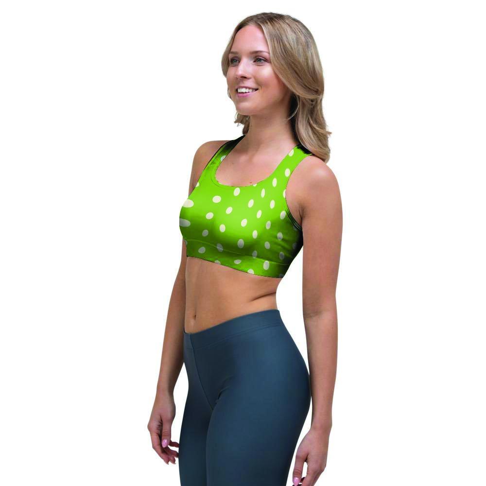 Green And White Polka Dot Sports Bra-grizzshop