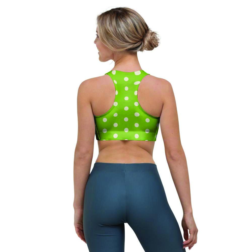 Green And White Polka Dot Sports Bra-grizzshop