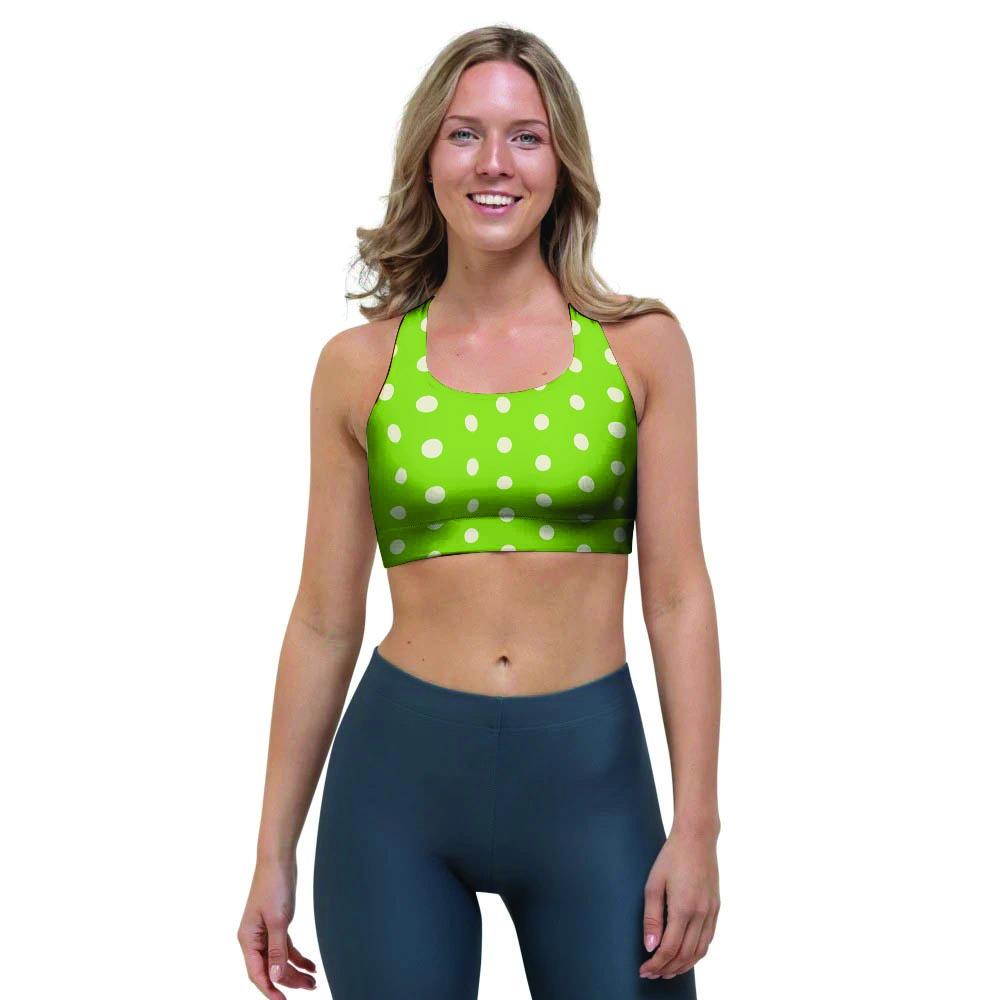 Green And White Polka Dot Sports Bra-grizzshop