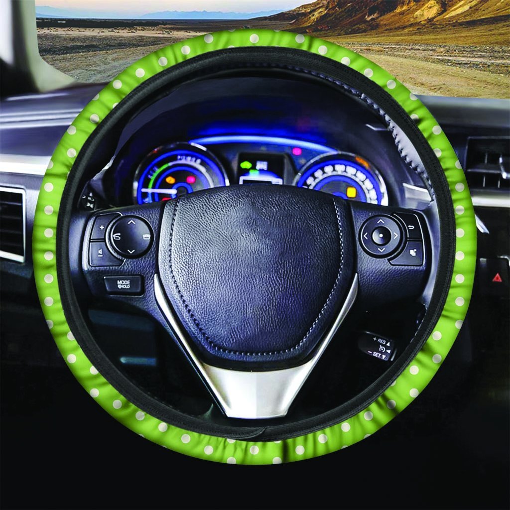 Green And White Polka Dot Steering Wheel Cover-grizzshop