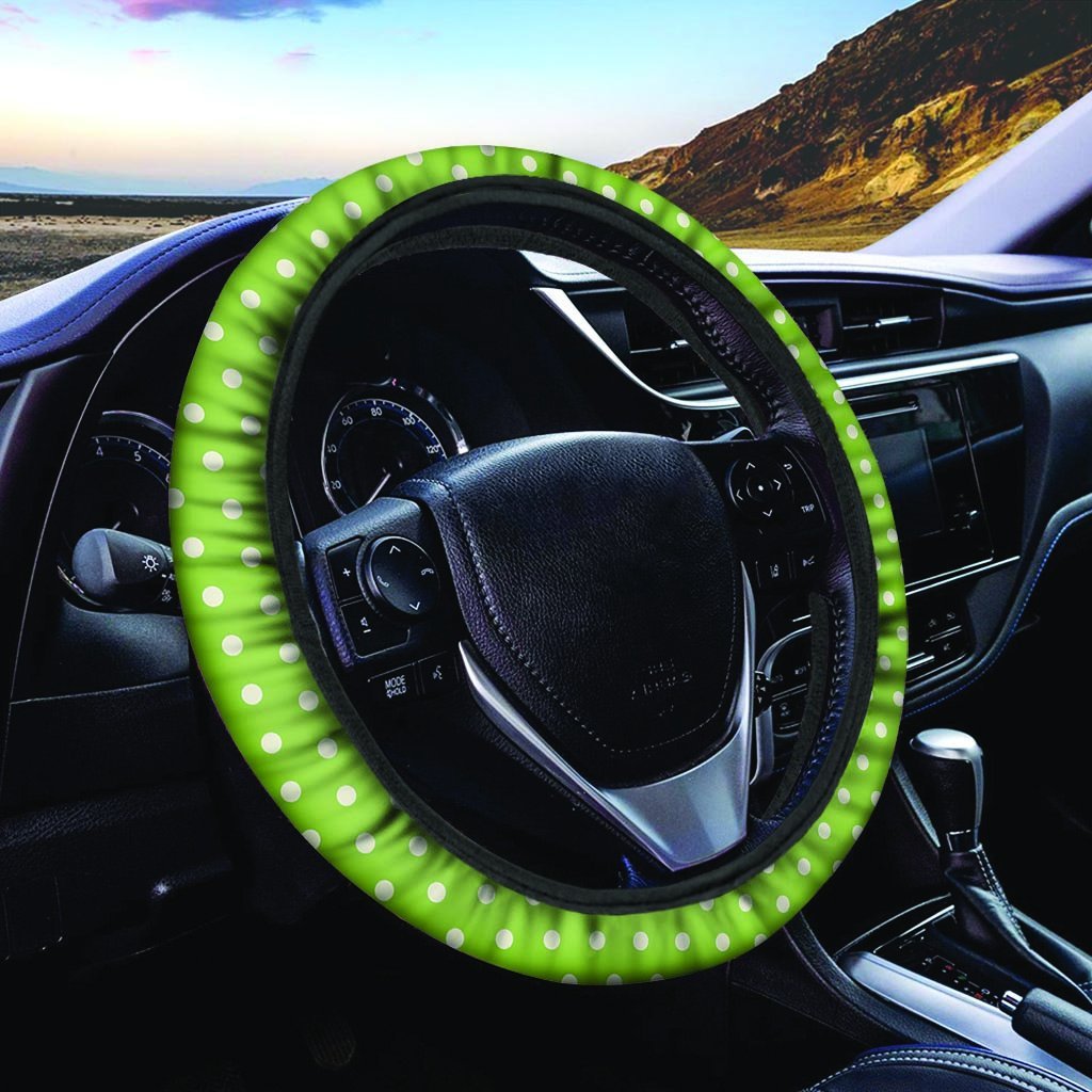 Green And White Polka Dot Steering Wheel Cover-grizzshop