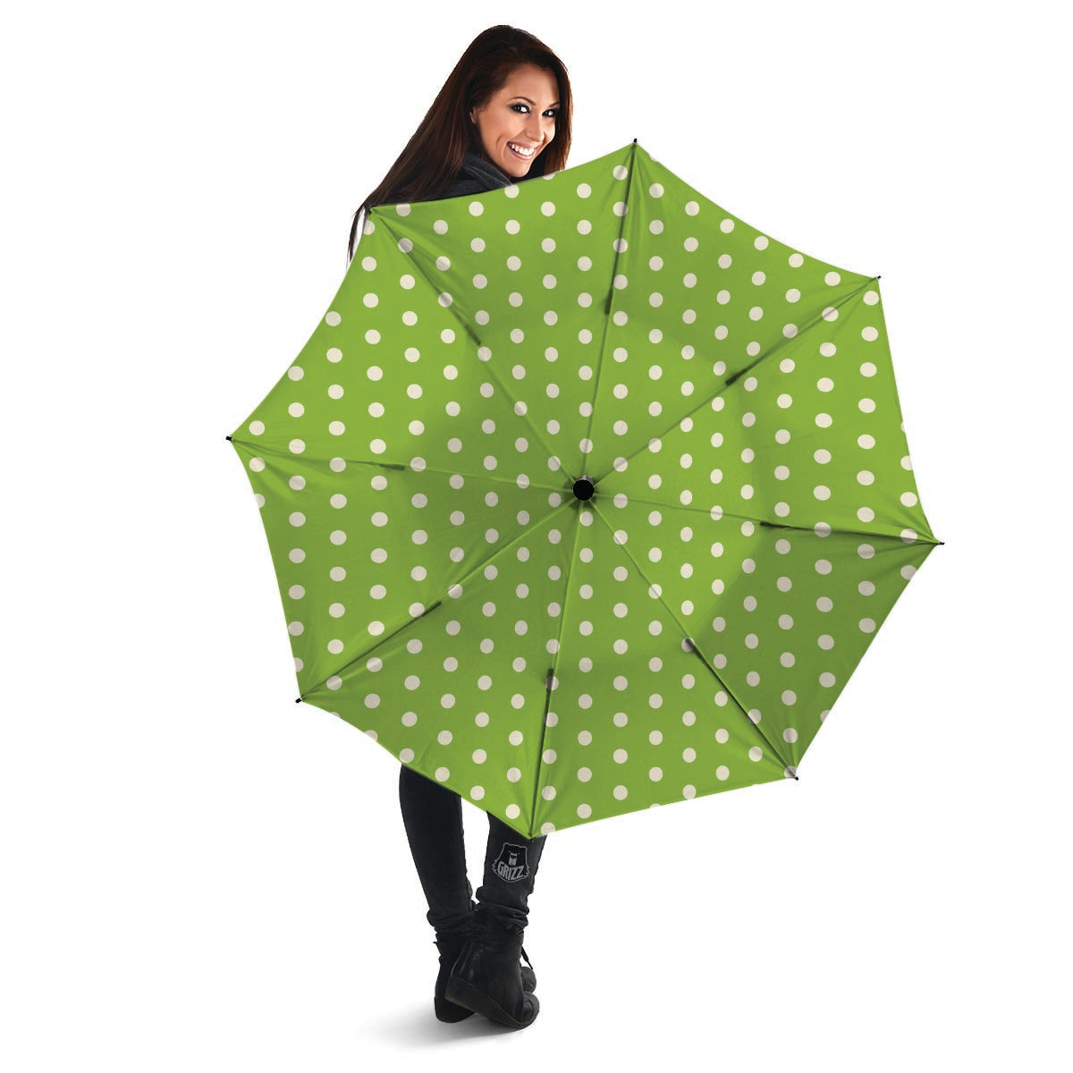 Green And White Polka Dot Umbrella-grizzshop