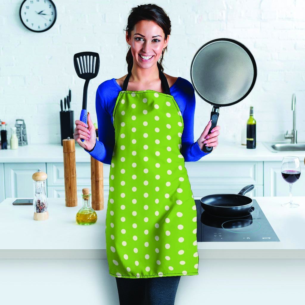 Green And White Polka Dot Women's Apron-grizzshop