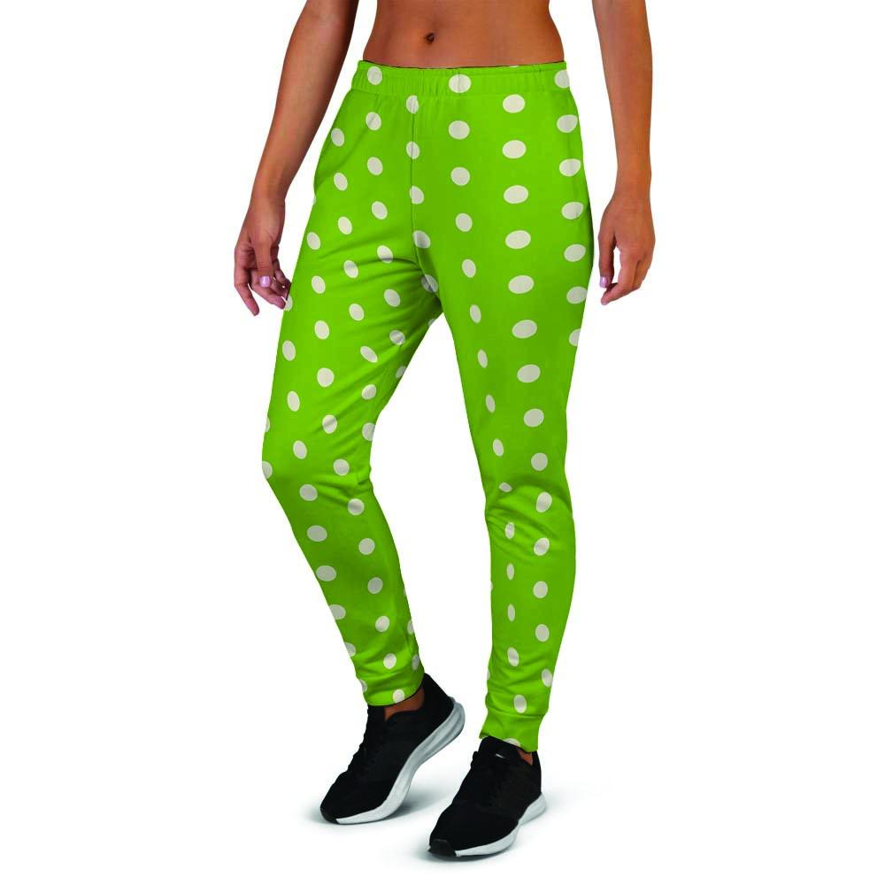 Green And White Polka Dot Women's Joggers-grizzshop