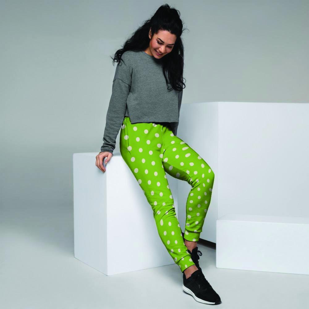 Green And White Polka Dot Women's Joggers-grizzshop